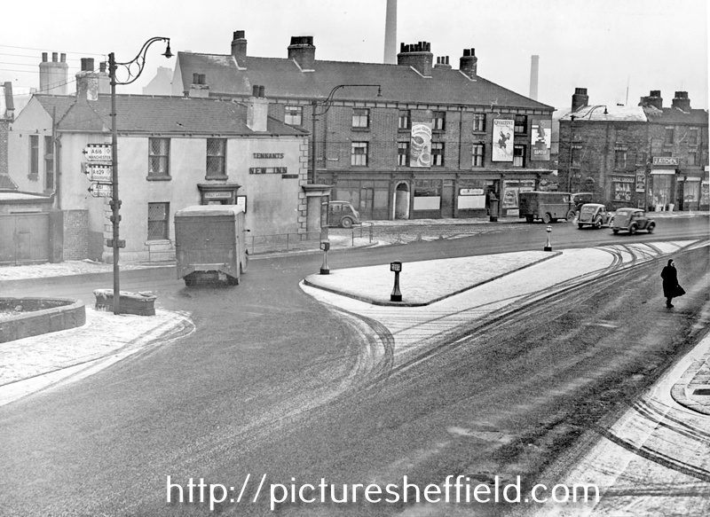 Junction of Penistone Road/ Cornish Street and Shalesmoor taken from Infirmary Road showing The New Inn No. 2 Penistone Road and No. 332/334, Post Office, Shalesmoor
