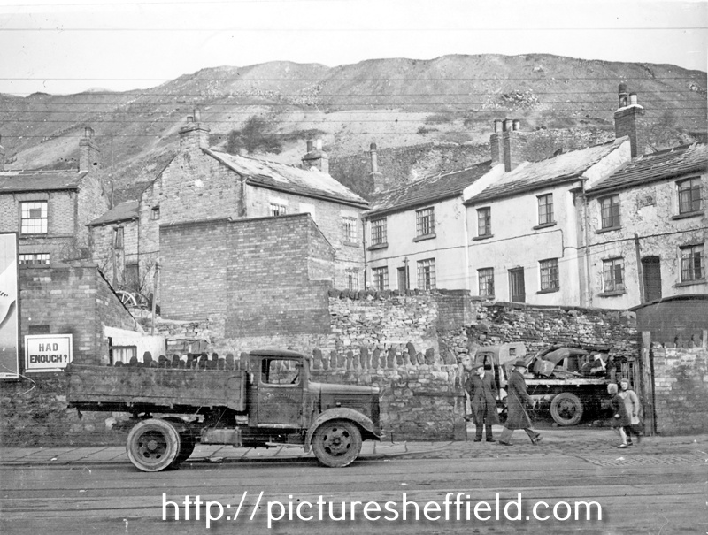 The yard of James Cottam, haulage contractor, Upwell Street and Colver's Yard, Grimesthorpe with Wincobank Hill in the background