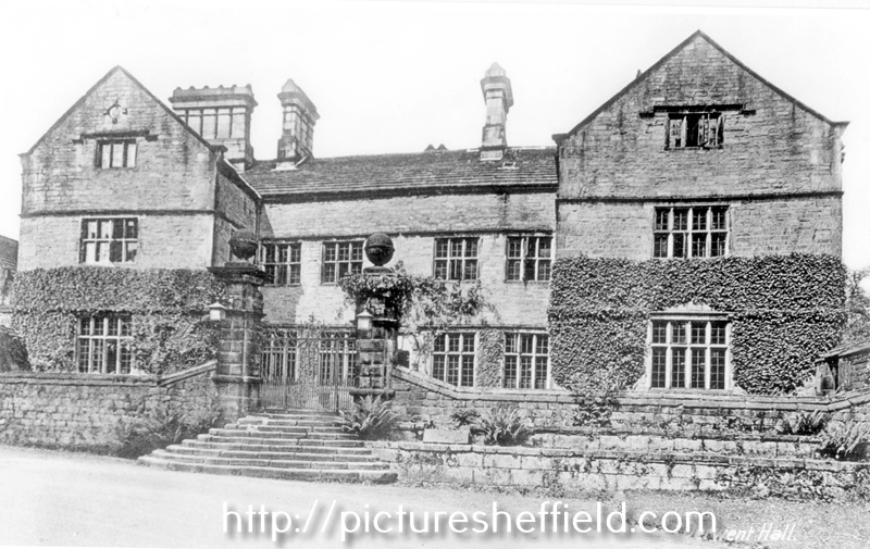Derwent Hall and the main gates. Demolished 1940's for construction of Ladybower Reservoir 	