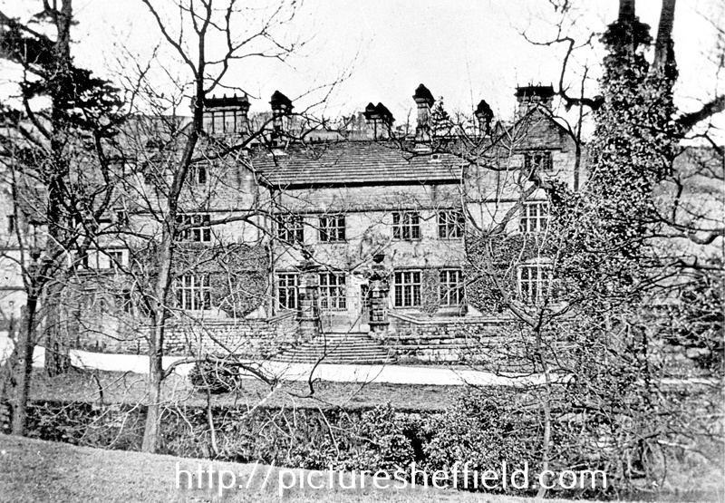 Derwent Hall and main gates. Demolished 1940's for construction of Ladybower Reservoir