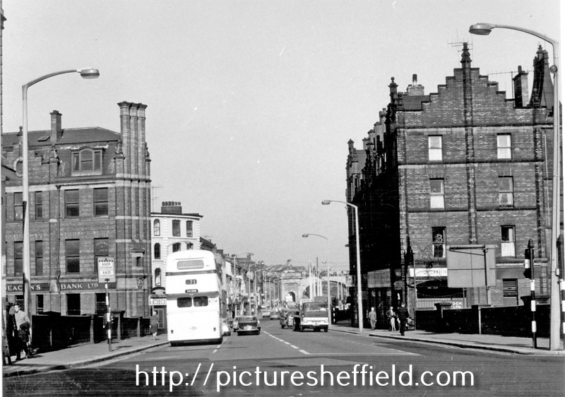 Lady's Bridge looking towards the Wicker showing wiliam Deacon's Bank left and Royal Exchange Flats right