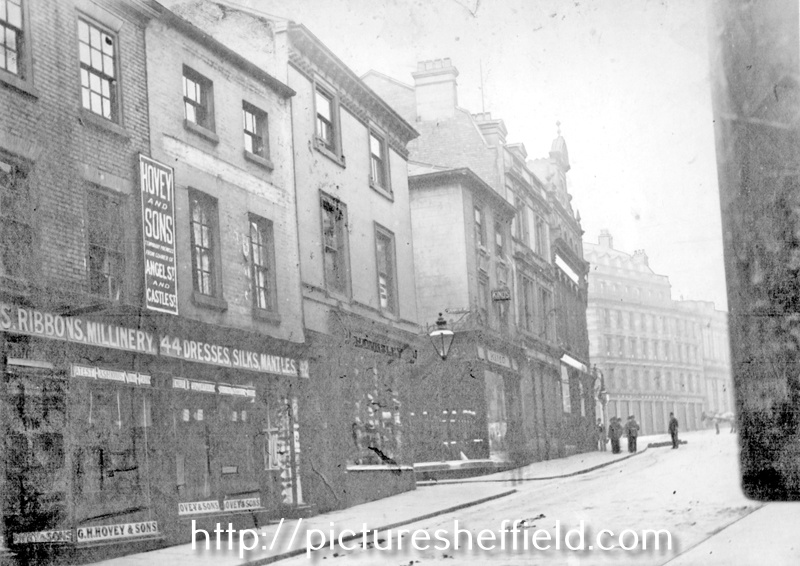 High Street looking towards Cole Brothers, George Street, left, Nos. 40 - 44 G. H. Hovey and Sons, general drapers, No. 36 and 38, H. Hawksley, hatter and Queen Victoria Hotel, No. 34, Charles Kino, tailor