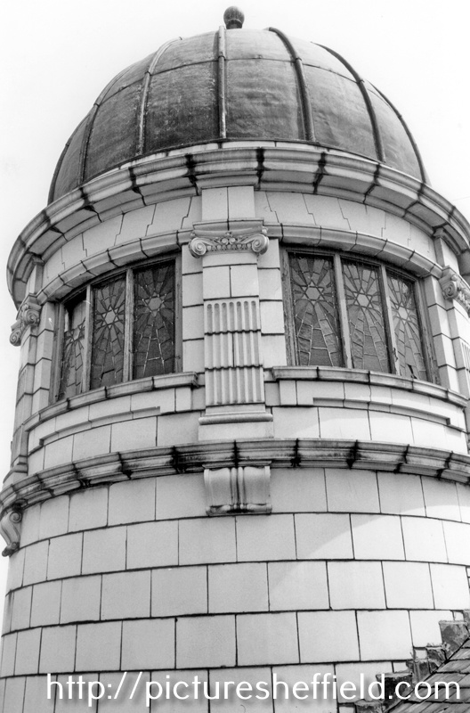 The Dome at former Abbeydale Picture House, Abbeydale Road. Designed by Dixon and Stienley. Opened 20 December 1920. Took over by the Star Group in the 1950s. Closed 5 July 1975. Bought by A. and F. Drake Ltd. and converted into office furniture show