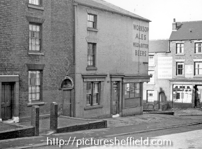 No. 4 Marshall Street looking towards Fowler Street, No. 38 Guard's Rest public house (demolished 1960), on corner and No 47, Off-Licence, in background