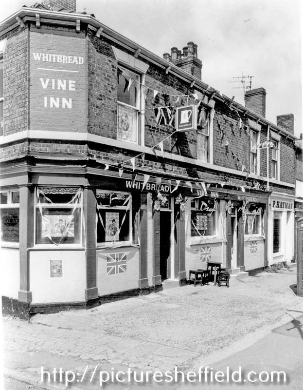 Vine Inn, Nos. 160 - 162 Cemetery Road, two days prior to the Royal Wedding of Prince Charles and Lady Diana (The Prince and Princess of Wales)