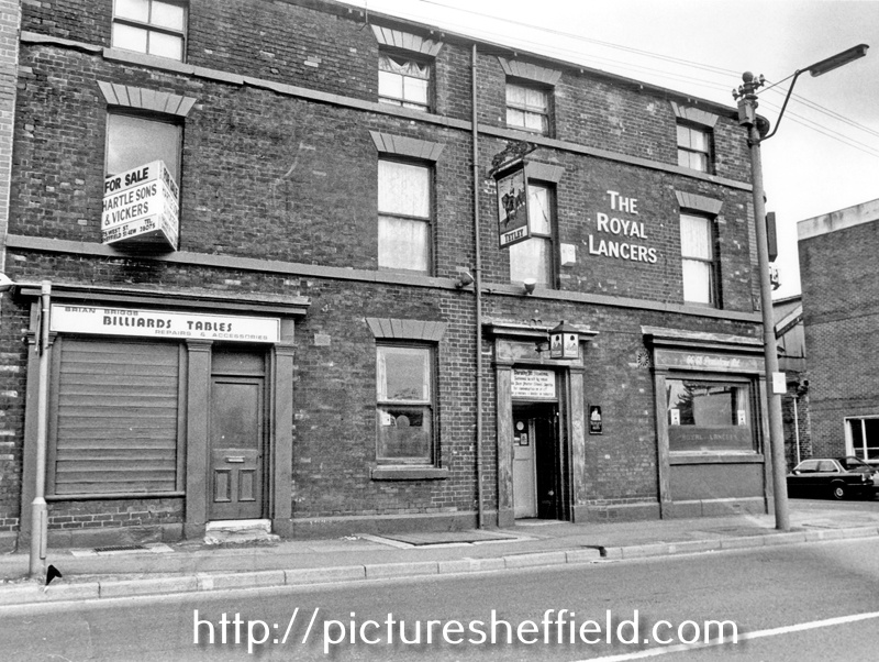 The former premises of Brian Briggs, billiard tables repairs and accessories and Nos. 66 - 68  Royal Lancers public house, Penistone Road and junction of Dixon Street