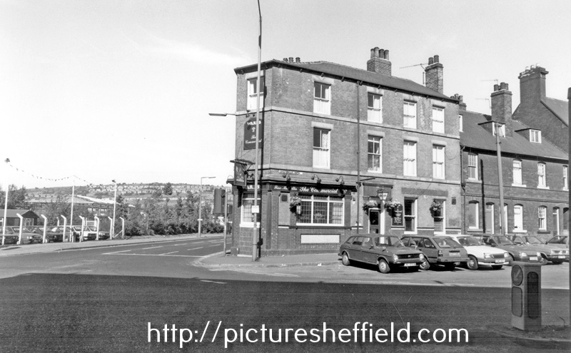 Commercial Hotel, No. 3 Sheffield Road and junction of Weedon Street with Wincobank Hill in the background
