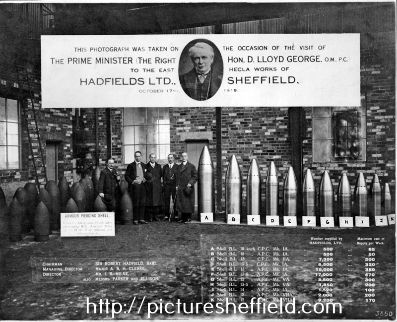 Shells produced by Messrs. Hadfields Ltd., East Hecla Works, taken on the occasion of the visit of the Prime Minister, The Right Hon. D. Lloyd George