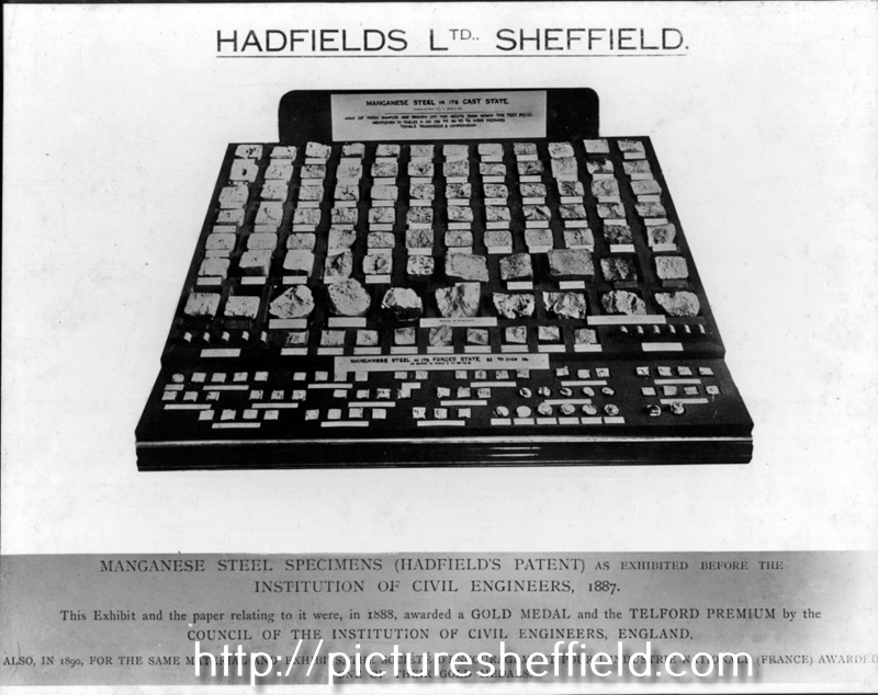 Manganese steel specimens produced by Hadfields Ltd., Sheffield