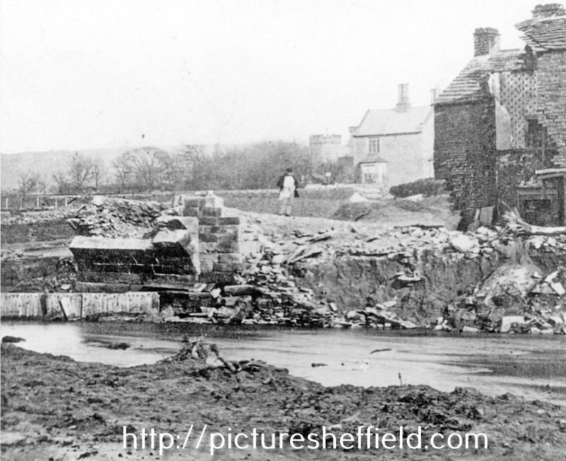 Sheffield Flood. Remains of Hill Bridge and Freemasons Arms, No. 383 Walkley Lane, Hillsborough