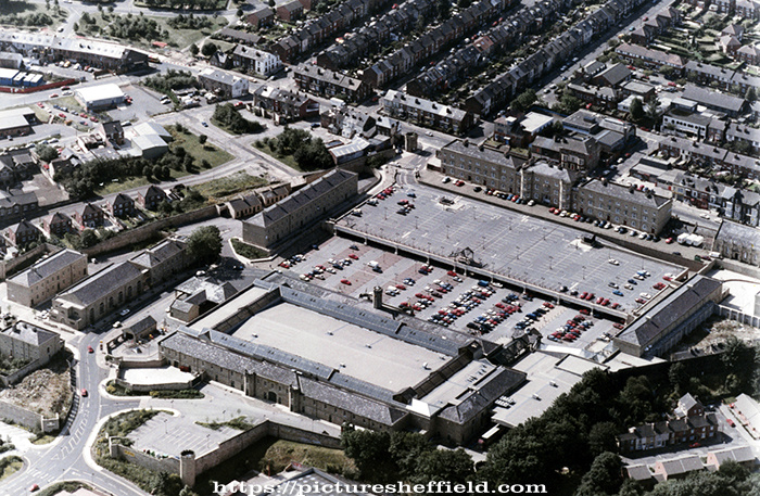 Aerial view of Hillsborough Barracks, Langsett Road in background