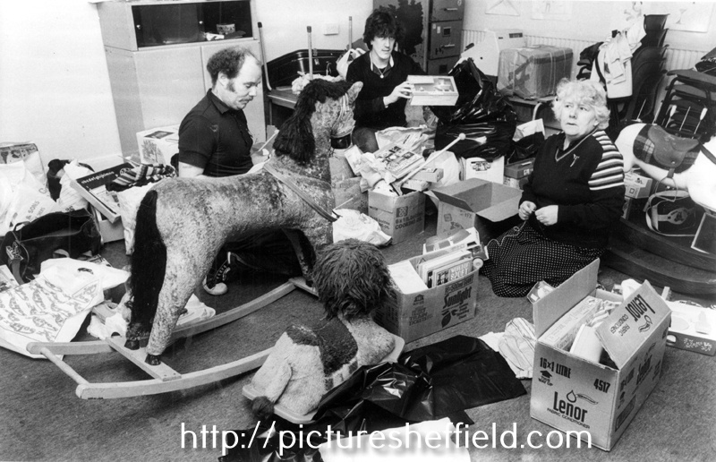 Christmas toys for miners children at the Sheffield Coordinating Centre against Unemployment, West Street