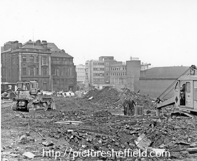 Construction of Arundel Gate with Mulberry Street and No. 36 The Sheffield Club, Norfolk Street in the background