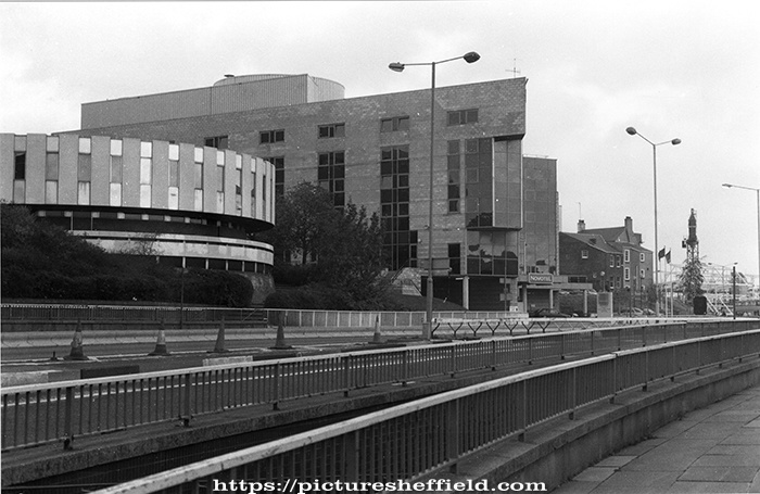 Pedestrian subway across Arundel Gate from Howard Street looking towards the Register Office and Novotel Hotel with Leader House in the background