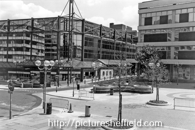 Paved area, Barkers Pool with Odeon Cinema, Burgess Street and Cole Brothers in the background