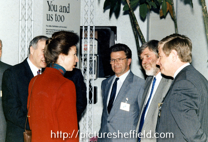Princess Anne during the official opening of Ponds Forge Sports Centre, meeting senior members of City Council staff