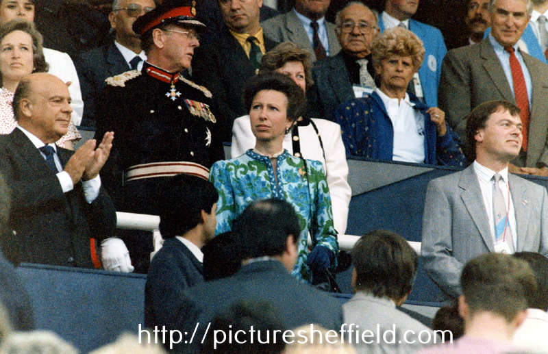 Princess Anne at the opening of the World Student Games at Don Valley Stadium