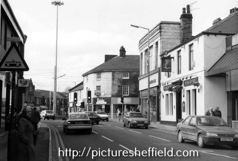 Hillsborough Corner, junction of Bradfield Road; Middlewood Road (right) and Langsett Road looking towards Holme Lane showing No. 196, Shakespeare Inn  