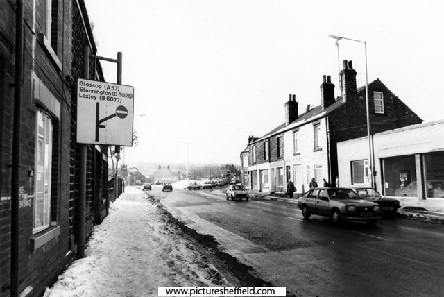 Nos. 128-144, Holme Lane looking towards the junction with (right) Loxley New Road 