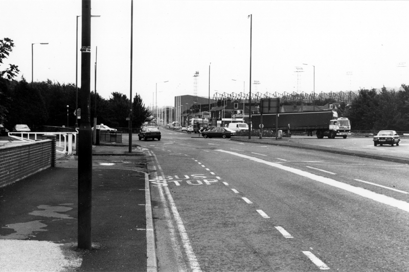 Penistone Road North looking towards the junction with Herries Road left and Sheffield Wednesday F.C., Hillsborough Football Ground