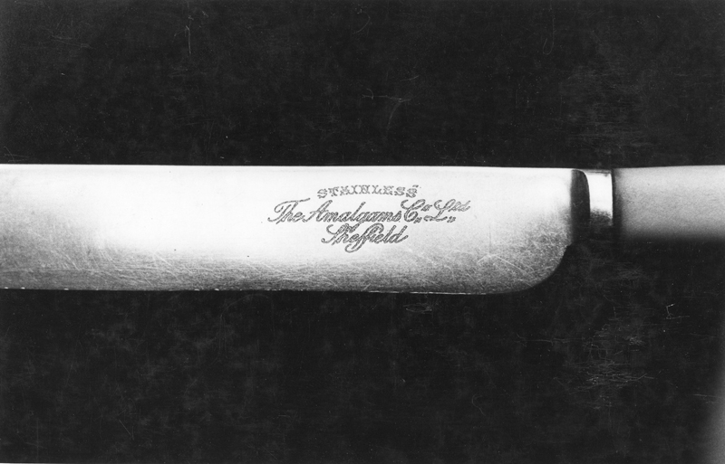 Trademark on a knife made by Harry Brearley's Company, The Amalgams Co. Ltd