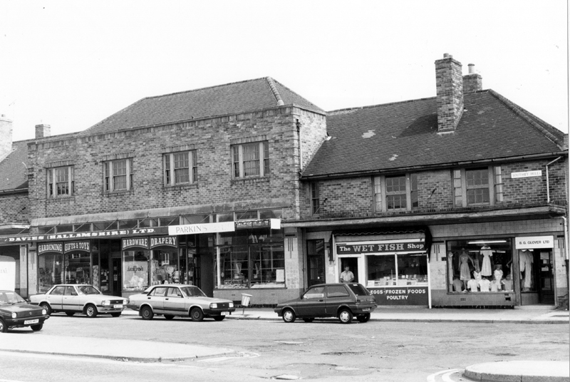 Davies (Hallamshire) Ltd.; E. Parkins Ltd., butchers; The Wet Fish Shop and B.G. Glover Ltd., Southey Hill