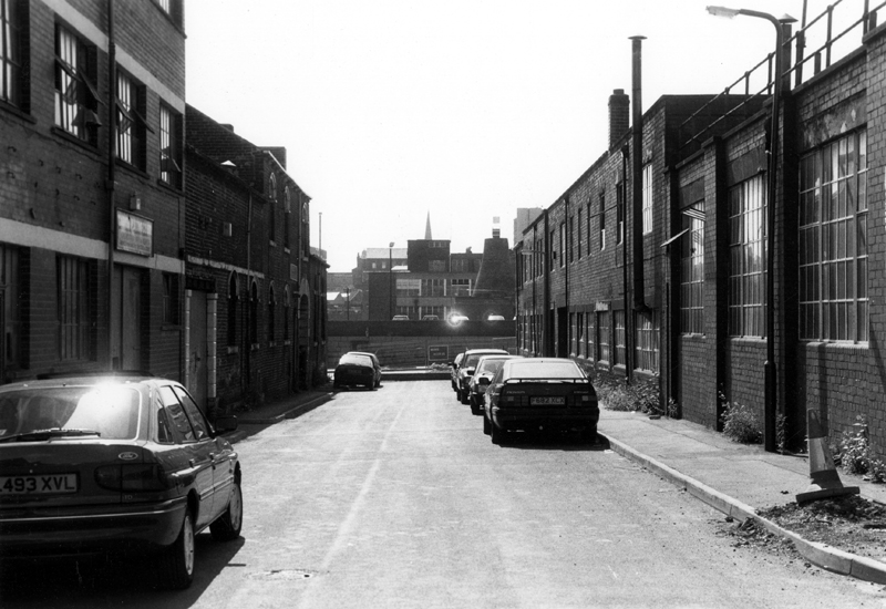 Spartan Works (left) and Steel File and Tool Works (right), Malinda Street looking towards the only cementation furnace left in the world on the former site of Daniel Doncasters and Sons, Hoyle Street