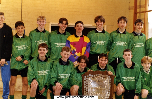 High Storrs School under 16 Football team with the Clegg Shield 