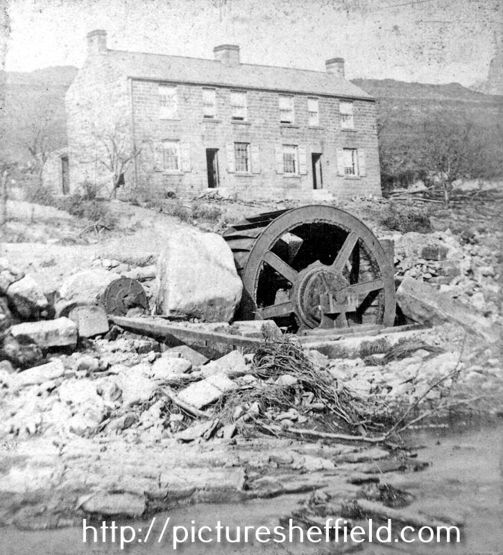 Sheffield Flood. Stereoscopic view No. 10. Remains of Broadhead Wheel (Harrison's Tilt). Remains of Broadhead Wheel, leased by Groves and Son, Loxley