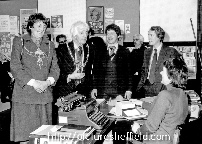 Opening of Stocksbridge Library, Manchester Road. Group includes Lord Mayor, Councillor Bill Owen, Dave Spencer and Councillor David Brown