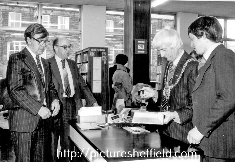 Opening of Stocksbridge Library, Manchester Road. From left to right, Robert Atkins, Councillor Reg Munn, Lord Mayor, Councillor Bill Owen and Dave Spencer