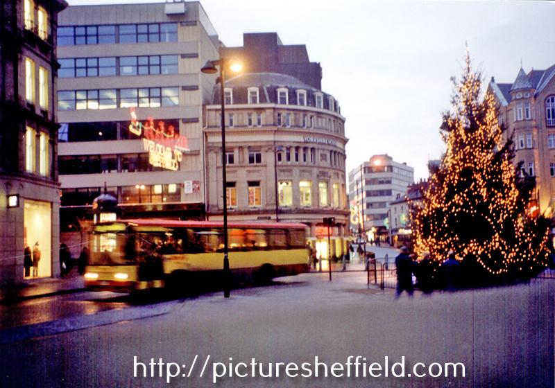 Christmas tree in Town Hall Square looking towards Leopold Street