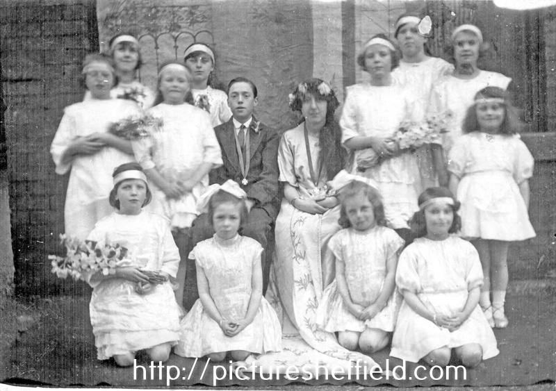 May Queen, Dorothy E. Hearn and Captain, John Peck and their attendants at Burngreave Congregational Church