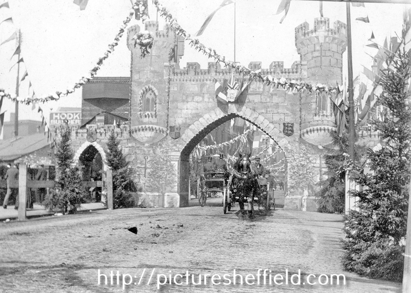 Blonk Street decorated for Queen Victoria's visit to Sheffield