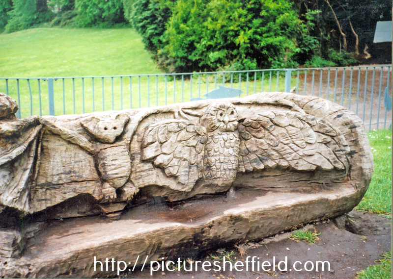 Bench sculpture created 1996 by local children under the supervision of Jason Thomson, Childrens Play Area, Crookes Valley Park