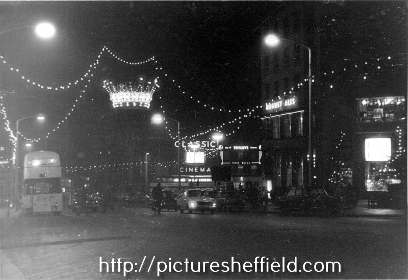 Christmas illuminations, High Street looking towards the Classic Cinema, Fitzalan Square