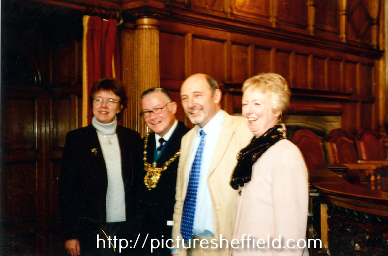 Council Chamber for the official launch of the new Pevsner Architectural Guide to Sheffield with (l to r) Sally Salverson, Yale University Press; Lord Mayor, Mike Pye; John Minnis and Ruth Harman, co-authors and 