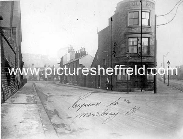 Norfolk Hotel, corner of Mowbray Street and Neepsend Lane with part of St. Michael and All Angels Church