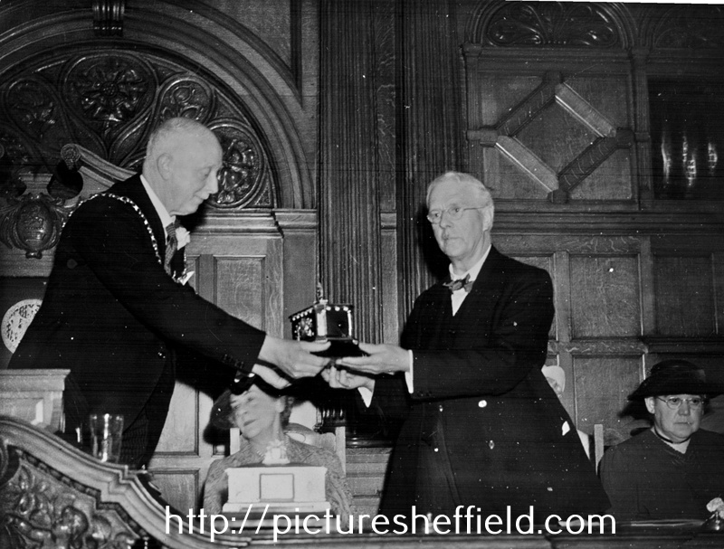 Harry Brearley being presented the Freedom of the City 	