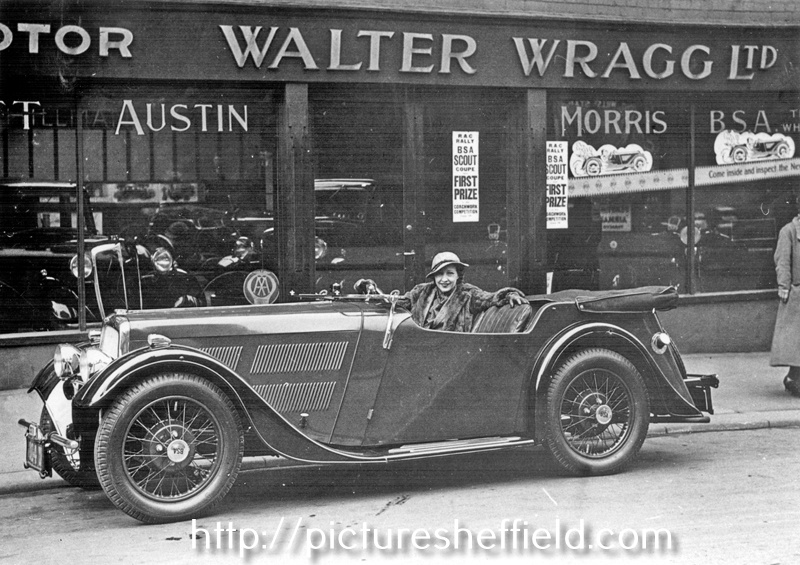Car outside Walter Wragg Ltd., Motor Car, Motor Cycle Agent, Cycle Agent and Manufacturer