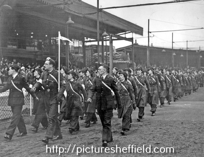 Ambulance Service march at Owlerton Stadium during World War II