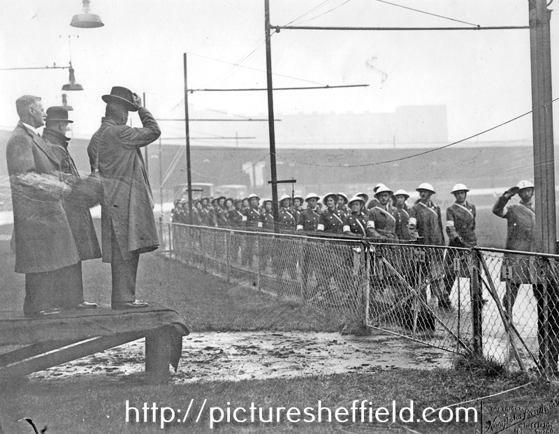 March Past of rescue teams at Owlerton Stadium during World War II
