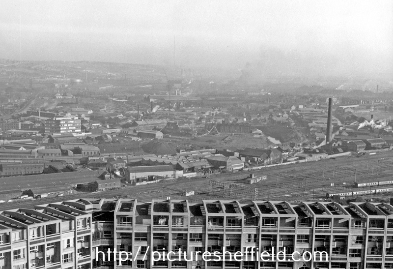 Elevated view from Hyde Park Flats looking towards the Industrial Don Valley showing Salmon Pastures Coke and Coal Yard with College of Technology Department (centre)