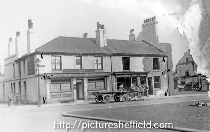 Angler's Rest, No 50, Boston Street (formerly New George Street), at junction of Arley Street. Nos 44-46, prior to demolition, right. Back to back houses already demolished