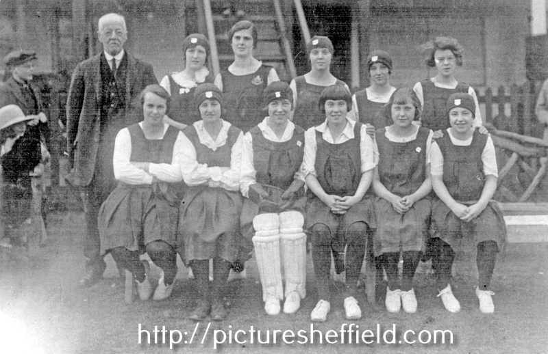 St. Bartholomews Church Girls Cricket Club with Miss Dora Linney, wicket keeper possibly 1927