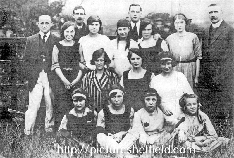 St. Bartholomews Church Girls Cricket Club with Miss Dora Linney, wicket keeper possibly 1922