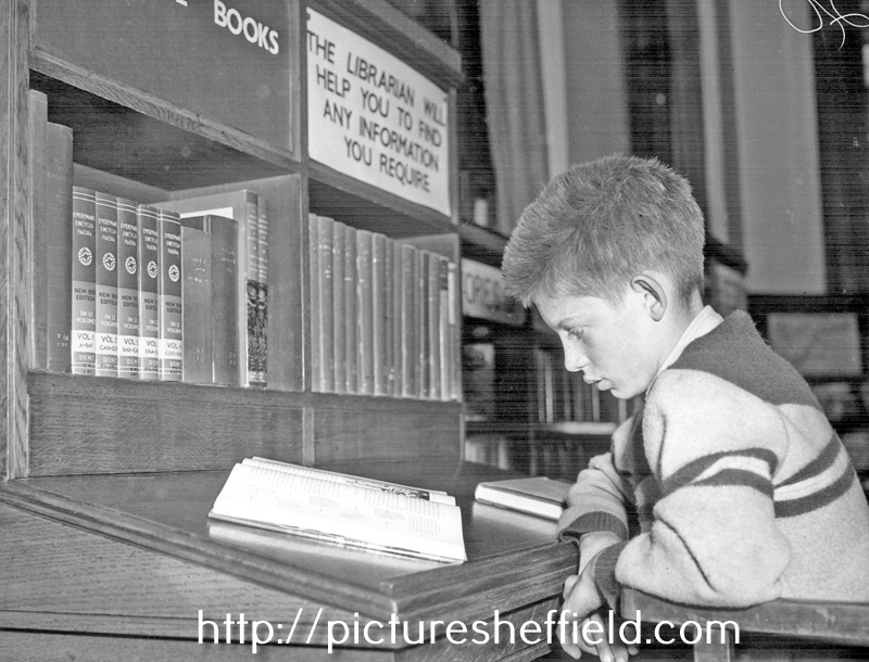 Young reader in the children's library of Firth Park Branch Library, Firth Park Road