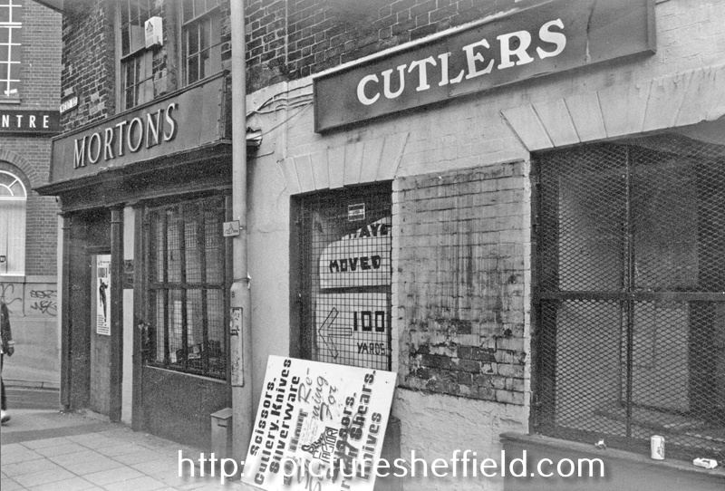 West Street showing former premises of Nos. 100 - 104 Morton Scissors, scissors manufacturers looking towards Bailey Lane