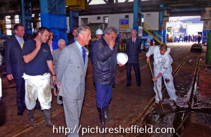 Prince Charles visiting Sheffield Forgemasters after flooding caused by heavy rainfall