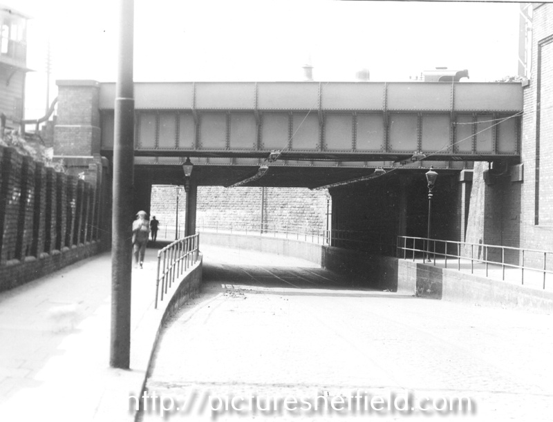 Upwell Street Railway Bridges and Signal Box (extreme left) with a Steam Locomotive making its journey across right to left